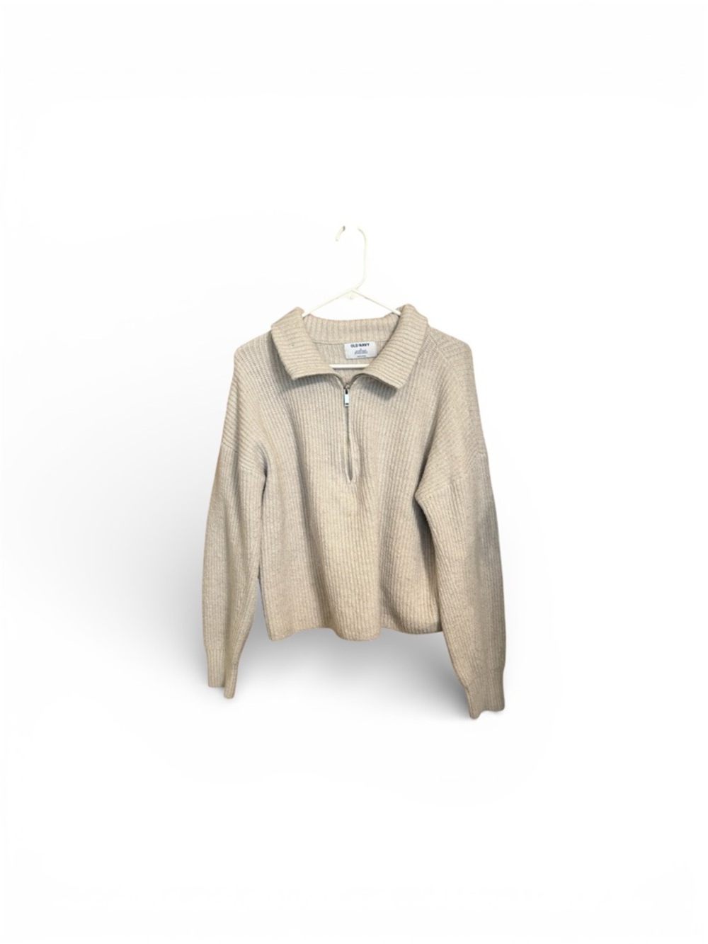 Half-Zip Collared Knit Sweater - Cream
